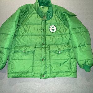 Vintage Illini Swine Green Puffer Jacket USA Made University of Illinois Ag 1970